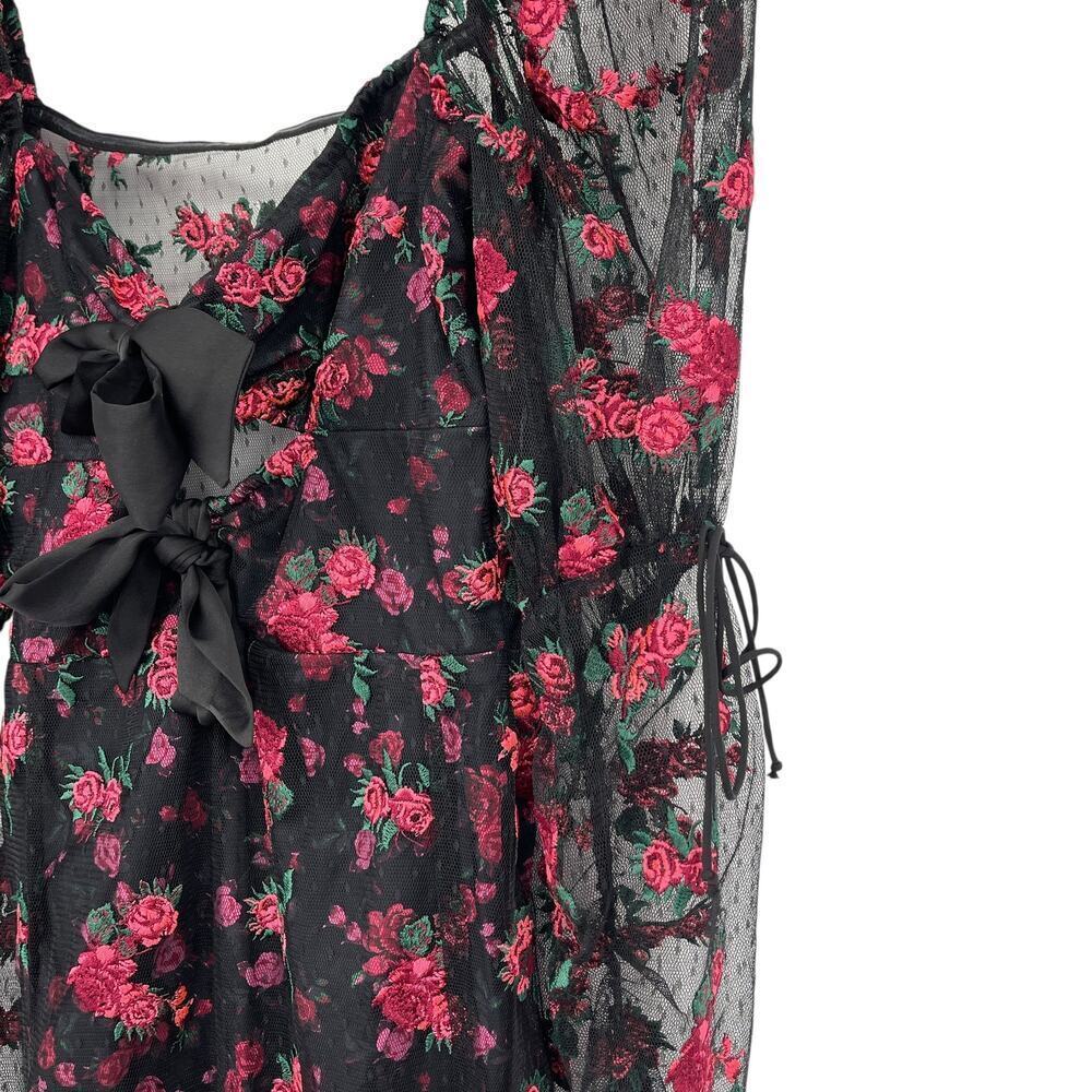 For Love & Lemons Blondie Maxi Dress Roses Mesh Bodysuit Tulle Puff Sleeve Small - Picture 10 of 13